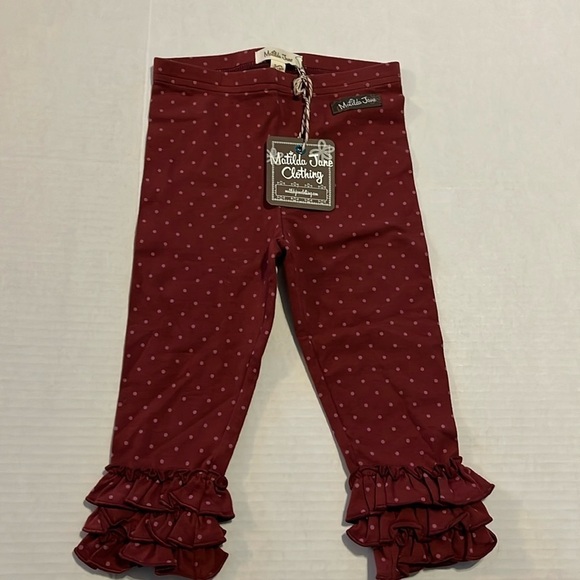 NWT-Matilda Jane-12-18 m-burgundy&purple polkadots,ruffled cuffs, leggings/pants - Picture 1 of 8